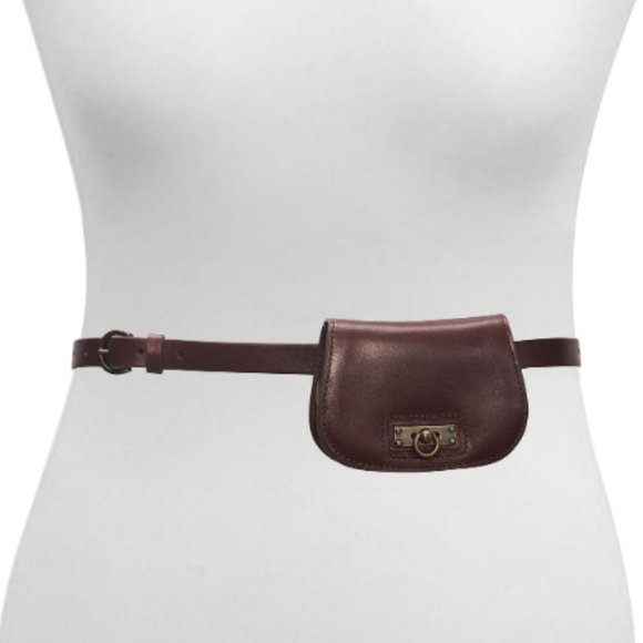 Frye Narrow Leather Belt with Pouch Brown NWT - Picture 2 of 5